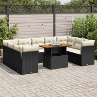Thumbnail for 10-tlg. Garten-Sofagarnitur mit Kissen Schwarz Poly Rattan