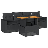 Thumbnail for 5-tlg. Garten-Sofagarnitur mit Kissen Schwarz Poly Rattan
