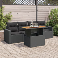 Thumbnail for 5-tlg. Garten-Sofagarnitur mit Kissen Schwarz Poly Rattan