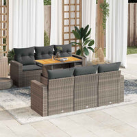 Thumbnail for 7-tlg. Garten-Sofagarnitur mit Kissen Grau Poly Rattan