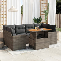 Thumbnail for 7-tlg. Garten-Sofagarnitur mit Kissen Grau Poly Rattan