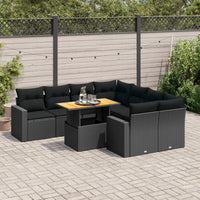 Thumbnail for 9-tlg. Garten-Sofagarnitur mit Kissen Schwarz Poly Rattan