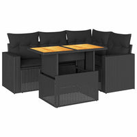 Thumbnail for 5-tlg. Garten-Sofagarnitur mit Kissen Schwarz Poly Rattan