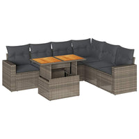 Thumbnail for 7-tlg. Garten-Sofagarnitur mit Kissen Grau Poly Rattan