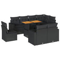 Thumbnail for 9-tlg. Garten-Sofagarnitur mit Kissen Schwarz Poly Rattan
