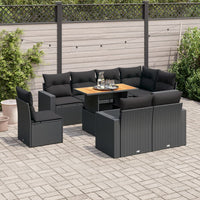 Thumbnail for 9-tlg. Garten-Sofagarnitur mit Kissen Schwarz Poly Rattan