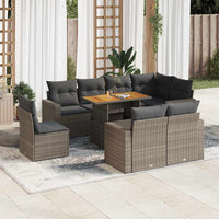 Thumbnail for 9-tlg. Garten-Sofagarnitur mit Kissen Grau Poly Rattan