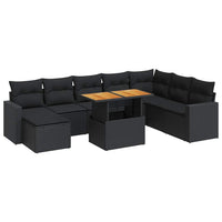 Thumbnail for 9-tlg. Garten-Sofagarnitur mit Kissen Schwarz Poly Rattan