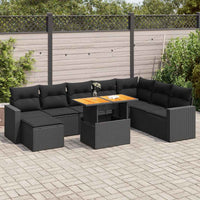 Thumbnail for 9-tlg. Garten-Sofagarnitur mit Kissen Schwarz Poly Rattan
