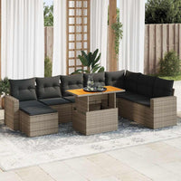 Thumbnail for 9-tlg. Garten-Sofagarnitur mit Kissen Grau Poly Rattan