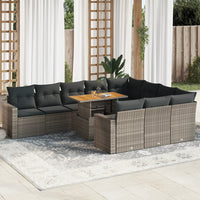 Thumbnail for 11-tlg. Garten-Sofagarnitur mit Kissen Grau Poly Rattan