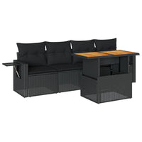 Thumbnail for 5-tlg. Garten-Sofagarnitur mit Kissen Schwarz Poly Rattan