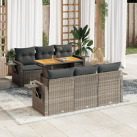 Thumbnail for 7-tlg. Garten-Sofagarnitur mit Kissen Grau Poly Rattan