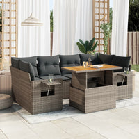 Thumbnail for 7-tlg. Garten-Sofagarnitur mit Kissen Grau Poly Rattan