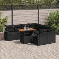 Thumbnail for 9-tlg. Garten-Sofagarnitur mit Kissen Schwarz Poly Rattan