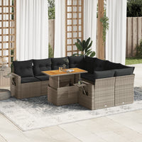 Thumbnail for 9-tlg. Garten-Sofagarnitur mit Kissen Grau Poly Rattan