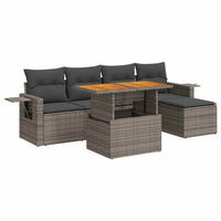 Thumbnail for 6-tlg. Garten-Sofagarnitur mit Kissen Grau Poly Rattan