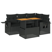 Thumbnail for 5-tlg. Garten-Sofagarnitur mit Kissen Schwarz Poly Rattan