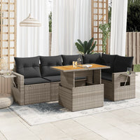 Thumbnail for 6-tlg. Garten-Sofagarnitur mit Kissen Grau Poly Rattan