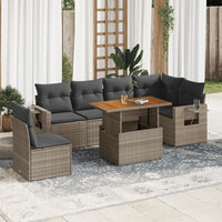 Thumbnail for 7-tlg. Garten-Sofagarnitur mit Kissen Grau Poly Rattan
