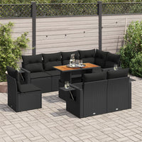 Thumbnail for 9-tlg. Garten-Sofagarnitur mit Kissen Schwarz Poly Rattan