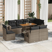 Thumbnail for 9-tlg. Garten-Sofagarnitur mit Kissen Grau Poly Rattan