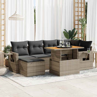 Thumbnail for 7-tlg. Garten-Sofagarnitur mit Kissen Grau Poly Rattan