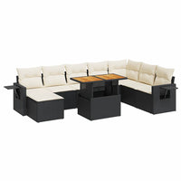 Thumbnail for 9-tlg. Garten-Sofagarnitur mit Kissen Schwarz Poly Rattan