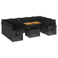 Thumbnail for 10-tlg. Garten-Sofagarnitur mit Kissen Schwarz Poly Rattan