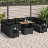 Thumbnail for 10-tlg. Garten-Sofagarnitur mit Kissen Schwarz Poly Rattan