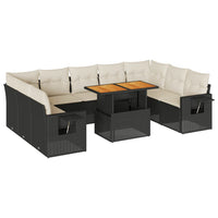 Thumbnail for 10-tlg. Garten-Sofagarnitur mit Kissen Schwarz Poly Rattan