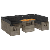 Thumbnail for 10-tlg. Garten-Sofagarnitur mit Kissen Grau Poly Rattan