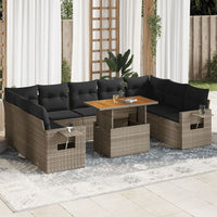 Thumbnail for 10-tlg. Garten-Sofagarnitur mit Kissen Grau Poly Rattan