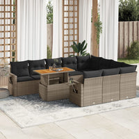 Thumbnail for 11-tlg. Garten-Sofagarnitur mit Kissen Grau Poly Rattan