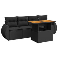 Thumbnail for 5-tlg. Garten-Sofagarnitur mit Kissen Schwarz Poly Rattan