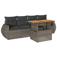 Thumbnail for 5-tlg. Garten-Sofagarnitur mit Kissen Grau Poly Rattan