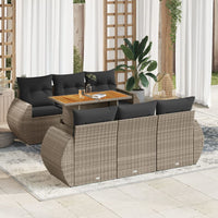 Thumbnail for 7-tlg. Garten-Sofagarnitur mit Kissen Grau Poly Rattan