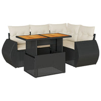 Thumbnail for 5-tlg. Garten-Sofagarnitur mit Kissen Schwarz Poly Rattan