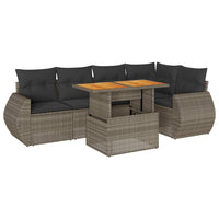 Thumbnail for 6-tlg. Garten-Sofagarnitur mit Kissen Grau Poly Rattan