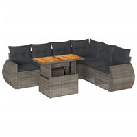 Thumbnail for 7-tlg. Garten-Sofagarnitur mit Kissen Grau Poly Rattan