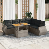 Thumbnail for 7-tlg. Garten-Sofagarnitur mit Kissen Grau Poly Rattan