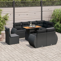 Thumbnail for 9-tlg. Garten-Sofagarnitur mit Kissen Schwarz Poly Rattan