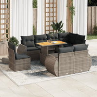 Thumbnail for 9-tlg. Garten-Sofagarnitur mit Kissen Grau Poly Rattan