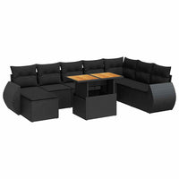 Thumbnail for 9-tlg. Garten-Sofagarnitur mit Kissen Schwarz Poly Rattan