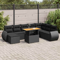 Thumbnail for 9-tlg. Garten-Sofagarnitur mit Kissen Schwarz Poly Rattan