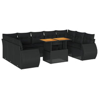 Thumbnail for 10-tlg. Garten-Sofagarnitur mit Kissen Schwarz Poly Rattan