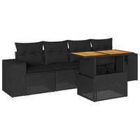 Thumbnail for 5-tlg. Garten-Sofagarnitur mit Kissen Schwarz Poly Rattan