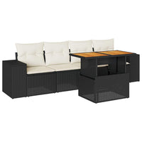 Thumbnail for 5-tlg. Garten-Sofagarnitur mit Kissen Schwarz Poly Rattan