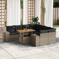 Thumbnail for 9-tlg. Garten-Sofagarnitur mit Kissen Grau Poly Rattan