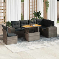 Thumbnail for 7-tlg. Garten-Sofagarnitur mit Kissen Grau Poly Rattan